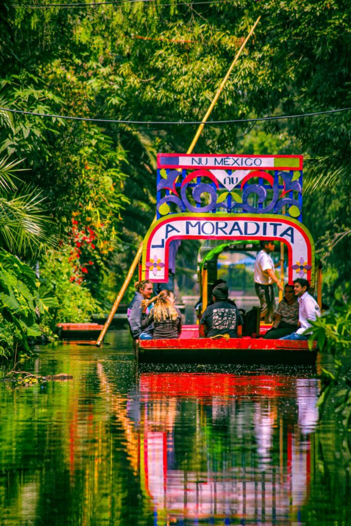 Trajineras, the flat-bottomed boats in Mexico