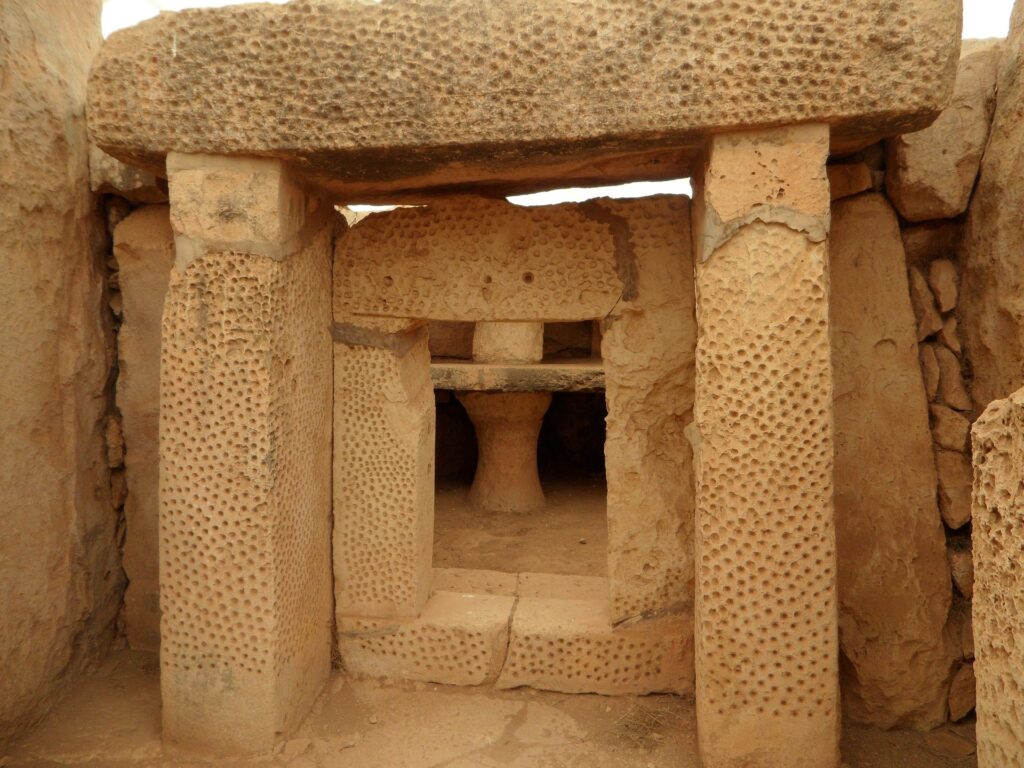 Part of Mnajdra prehistorical temples on the southern coast of the Mediterranean island of Malta