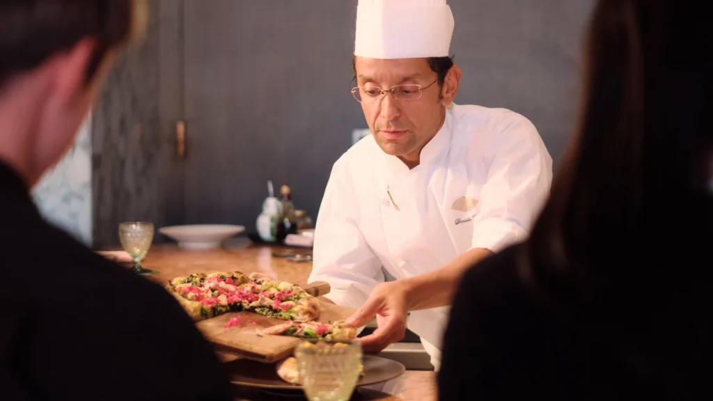 Chief Executive chef Daniele Cason heads the pizza bar, which highlights the fusion of local
Japanese produce with traditional Italian roots: like Hokkaido uni (sea urchin) atop creamy
stracciatella, dusted with yuzu zest.