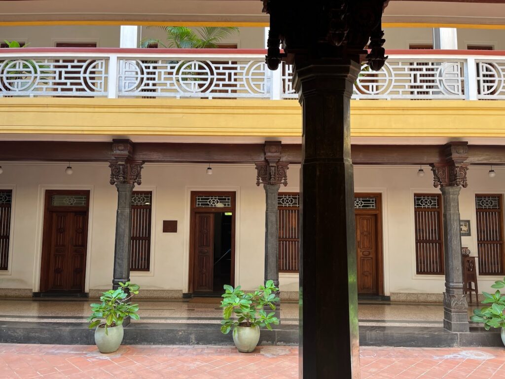 A long, sun-drenched courtyard is at the heart of every Chettinad mansion and it is no different for Visalam. Photo by Rayhaan Imam 
